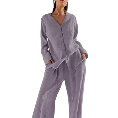 IMISSILLEB Women’s 2Pcs Loose Cotton Solid Colour Pajama Set Summer Long Sleeve Button Down Shirt + Harem Pants Set Loungewear
IMISSILLEB Women’s 2Pcs Loose Cotton Solid Colour Pajama Set Summer Long Sleeve Button Down Shirt + Harem Pants Set Loungewear
