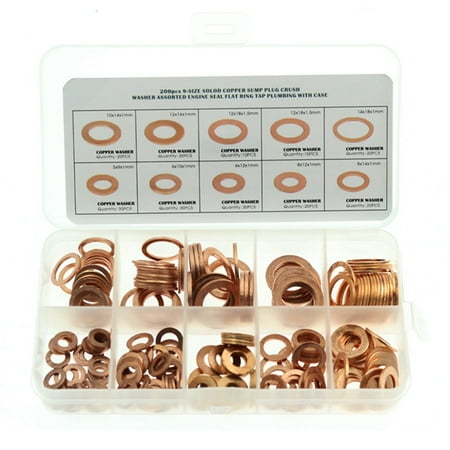 Copper Washer Assortment Set 200 Pcs 9 Sizes Copper Metric Sealing