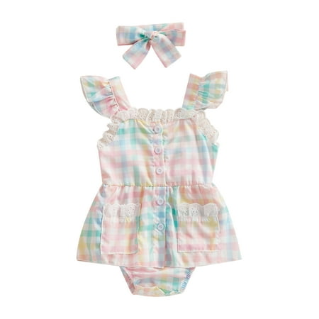 Baby Girls Romper Set Fly Sleeve Plaid Lace Trim A-line Dress with Headband Summer Outfit
Baby Girls Romper Set Fly Sleeve Plaid Lace Trim A-line Dress with Headband Summer Outfit