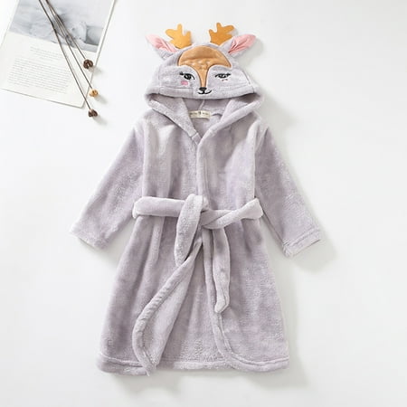 Bessbest New Year Toddler Kids Baby Boys Girls Cartoon Bathrobes Hooded Warm Flannel Nightrobe Sleepwear Cute Soft Pajamas Robe