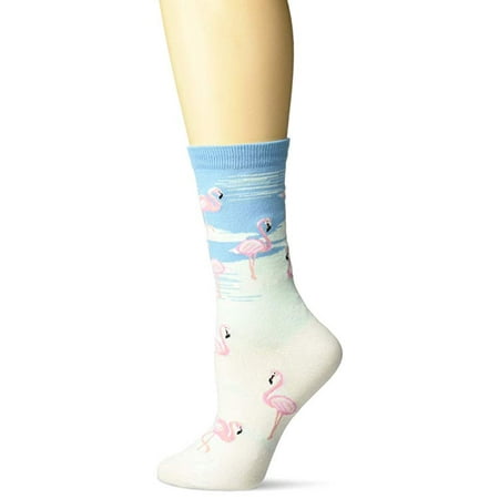Women s Crew Socks - K Bell - Flamingo White (9-11)