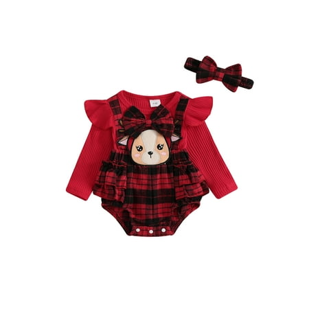 Jusbysis Baby Girls Christmas Outfit Long Sleeve Crew Neck Cartoon Deer Plaid Bodysuit and Headband Fall Clothes
Jusbysis Baby Girls Christmas Outfit Long Sleeve Crew Neck Cartoon Deer Plaid Bodysuit and Headband Fall Clothes