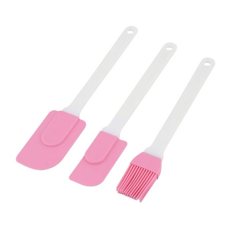 Kitchen Plastic Handle Butter Cream Cake Pastry Scraper Brush Pink White 3 in 1