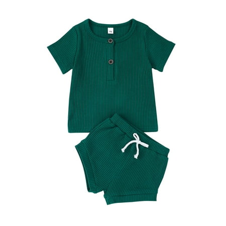 Amuver Baby Shorts Set Rib Button Short Sleeve Crew Neck Tops + High Waist Casual Shorts Two Piece Set
Amuver Baby Shorts Set Rib Button Short Sleeve Crew Neck Tops + High Waist Casual Shorts Two Piece Set