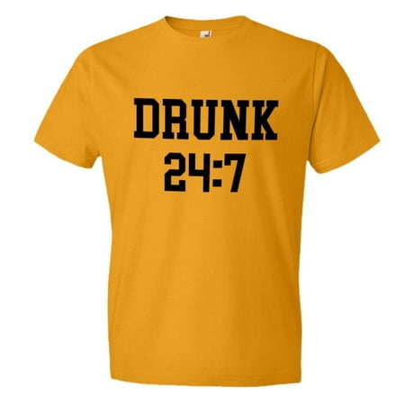 PleaseMeTees™ Mens/Unisex Drunk 24 7 Drink All Day Sunday Funday Soft HQ Tee