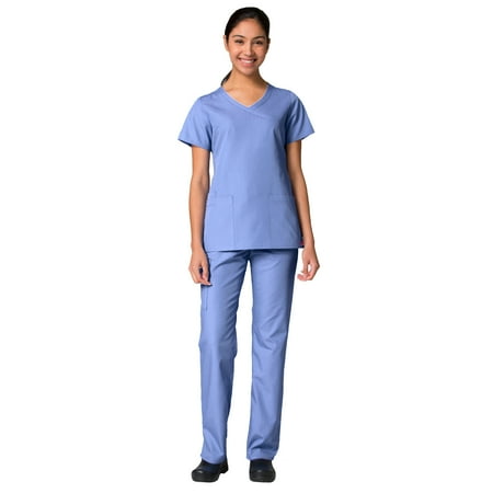 Maevn Red Panda Women s Curved Mock Wrap Top & Full Elastic Cargo Pant Scrub Set