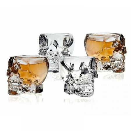 

4 Pack Skull Shaped Clear Glass Novelty Shot Glasses Old Fashioned Glasses Skull Cup for Serving Scotch Whiskey Mixed Drinks Kitchen &Dining Entertaining Glassware