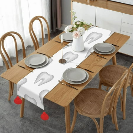 Teeth Table Runner Imitation Linen Table Runner With Red Tassels For Party And Dining Room 14 x 60
Teeth Table Runner Imitation Linen Table Runner With Red Tassels For Party And Dining Room 14 x 60
