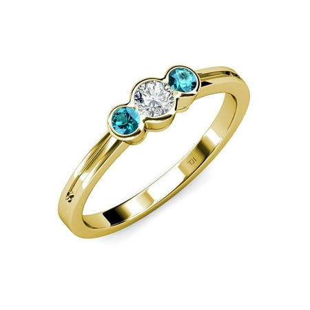 Diamond (SI2-I1 G-H) and London Blue Topaz Three Stone Ring 0.53 ct tw in 14K Yellow Gold.size 7.5
Diamond (SI2-I1 G-H) and London Blue Topaz Three Stone Ring 0.53 ct tw in 14K Yellow Gold.size 7.5