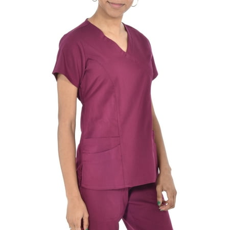 Marilyn Monroe Womens Solid Stretch Mock Neck Five Pocket Scrub Top