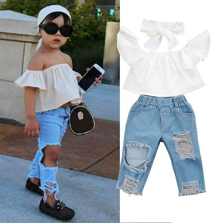Qtinghua Toddler Baby Girls Casual Off Shoulder Tops Shirt+Long Hole Denim Pants+Headband 3Pcs Set White 2-3 Years
Qtinghua Toddler Baby Girls Casual Off Shoulder Tops Shirt+Long Hole Denim Pants+Headband 3Pcs Set White 2-3 Years