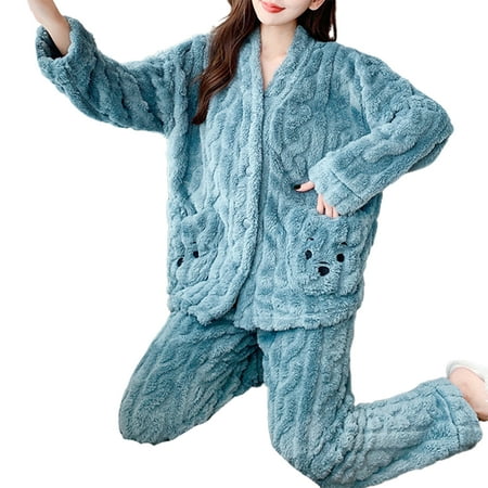 huanledash 1 Set Women Pajama Set Solid Color Twist Pattern Bear Long Sleeve V Neck Coldproof Flannel Loose Single Breasted Sleepwear Set Women Clothing
huanledash 1 Set Women Pajama Set Solid Color Twist Pattern Bear Long Sleeve V Neck Coldproof Flannel Loose Single Breasted Sleepwear Set Women Clothing
