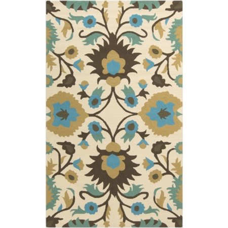 5' x 8' Folk Equinox Robin Egg Blue and Tan Hand Hooked Area Throw Rug