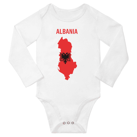Albania Flag Map Baby Long Slevve Rompers (White 6-12 Months)