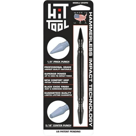 1PK HIT Tool 1/8 In. x 7 In. HSS Steel Prick Punch & 3/16 In. x 7 In. Center Punch HSS Steel Hammerless Spring Loaded Punch Set
1PK HIT Tool 1/8 In. x 7 In. HSS Steel Prick Punch & 3/16 In. x 7 In. Center Punch HSS Steel Hammerless Spring Loaded Punch Set
