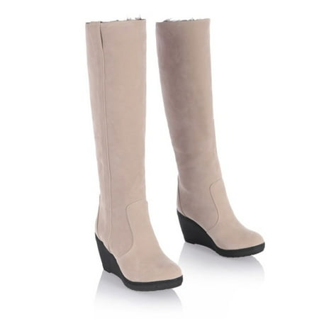 Women Slip-on Thick Wedge Heels High Heels Solid Color Winter Warm Knee High Round Toe Thick Fleece Snow Boots
Women Slip-on Thick Wedge Heels High Heels Solid Color Winter Warm Knee High Round Toe Thick Fleece Snow Boots