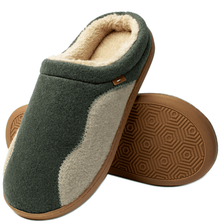 Men s House Slipper Memory Foam Slip On Bedroom Shoes Size 9-10 Green