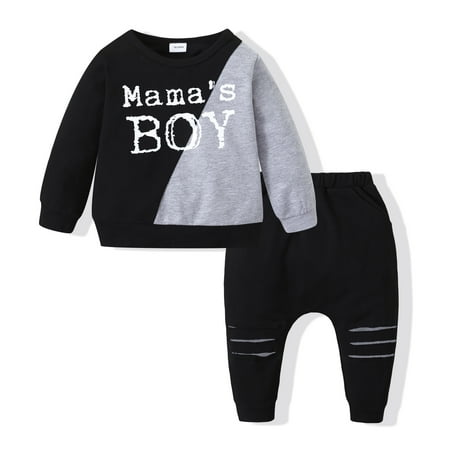 KIMI BEAR Infant Boys Outfits 18 Months Infant Boy Autumn Outfits 24 Months Infant Boy Casual MAMA S BOY Letter Print Color Stitching Long Sleeve T-shirt + Ripped Pants 2PCs Set Black Gray
KIMI BEAR Infant Boys Outfits 18 Months Infant Boy Autumn Outfits 24 Months Infant Boy Casual MAMA S BOY Letter Print Color Stitching Long Sleeve T-shirt + Ripped Pants 2PCs Set Black Gray