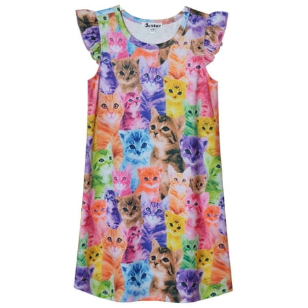 Nightgown for Girls 7 16 Flutter Sleeve Cotton Cat Sleepwear Pajamas