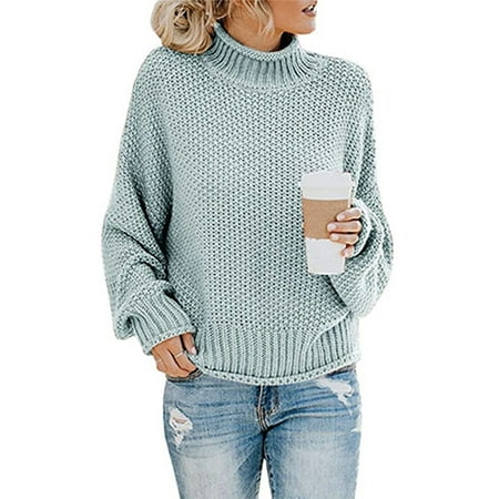 Amuver Loose Solid Color/Contrast Color High Collar Long Sleeve Sweater