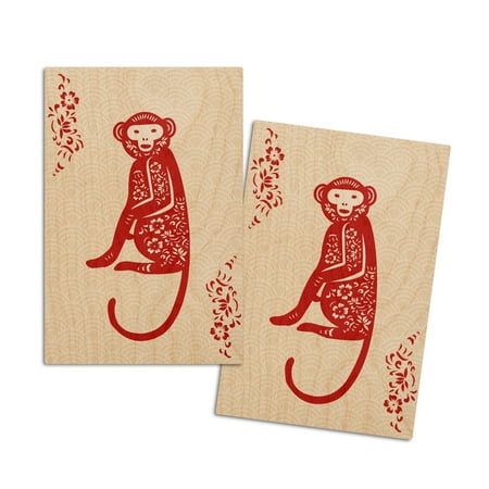 

Silhouette Monkey (4x6 Birch Wood Postcards 2-Pack Stationary Rustic Home Wall Decor)