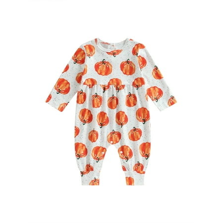 Infant Baby Boys Girls Halloween Outfit Pumpkin Oneise Long Sleeve Romper Jumpsuit Newborn Cute Summer Autumn Clothes