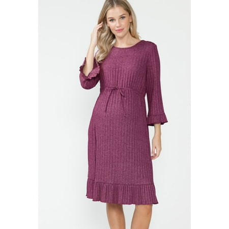 Women s Maternity Babydoll Dress with Ruffle Sleeves & Waist Tie