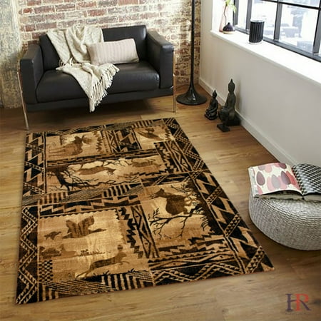 HR BEIGE AND BROWN RUSTIC CABIN AREA RUG