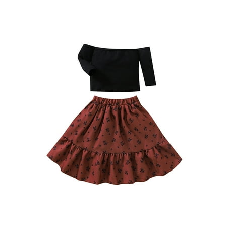 Sunisery Little Girls 2Pcs Skirt Outfits Long Sleeve Plain Off-Shoulder Tops Floral Ruffle Hem High Waist Long Skirt Black 4-5 Years
Sunisery Little Girls 2Pcs Skirt Outfits Long Sleeve Plain Off-Shoulder Tops Floral Ruffle Hem High Waist Long Skirt Black 4-5 Years