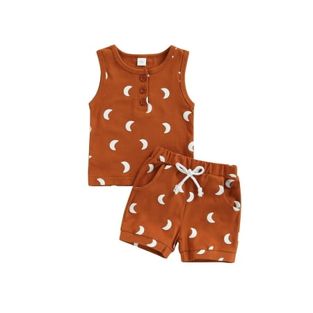 Frobukio 2Pcs Newborn Baby Girls Boys Clothes Sets Moon Print Round Neck Tank Tops + Tie-up Shorts with Pockets Caramel 6-12 Months
Frobukio 2Pcs Newborn Baby Girls Boys Clothes Sets Moon Print Round Neck Tank Tops + Tie-up Shorts with Pockets Caramel 6-12 Months