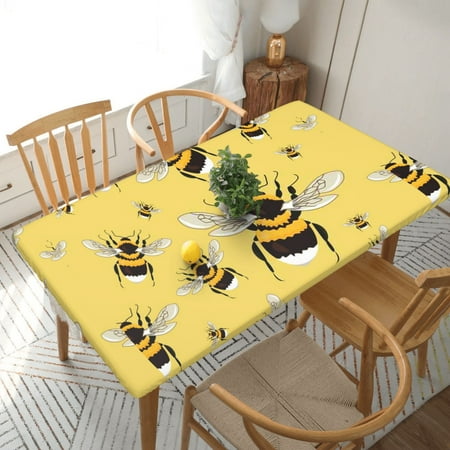 Home Deluxe Tablecloth Big Bright Bumblebees Waterproof Elastic Rim Edged Table Cover- For Christmas Parties And Picnics 5ft
