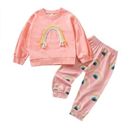 Toddler Baby Girls 2Pcs Rainbow Outfits Long Sleeve Sweatshirts Tops with Pants Fall Winter Clothes
Toddler Baby Girls 2Pcs Rainbow Outfits Long Sleeve Sweatshirts Tops with Pants Fall Winter Clothes