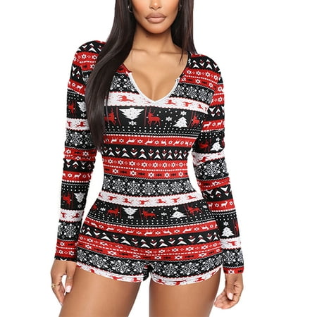 Women Christmas Printed Romper Slim-fit Long Sleeve Deep V-neck Playsuit Casual Slim Short Jumpsuit Pajamas Home Wear
Women Christmas Printed Romper Slim-fit Long Sleeve Deep V-neck Playsuit Casual Slim Short Jumpsuit Pajamas Home Wear