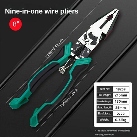 1pc 8-inch Nine-in-one Multifunctional Pliers Wire Stripping Pliers Labor-saving Shear Oblique Pliers Industrial Grade Wire Pliers Vise For Electrician Construction Repair
1pc 8-inch Nine-in-one Multifunctional Pliers Wire Stripping Pliers Labor-saving Shear Oblique Pliers Industrial Grade Wire Pliers Vise For Electrician Construction Repair