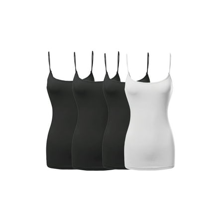 BE A Clothing Women s Stretch Cotton Cami with Built-in Shelf Bra 4 PACK