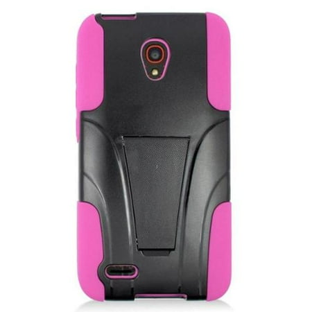 Insten Hard Hybrid Plastic Silicone Case w/stand For Alcatel One Touch Conquest - Black/Hot Pink