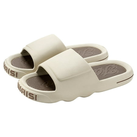ONTNO Unisex Pillow Slippers With Non-Slip Striped Print Open-Toed Outdoor Slipper Milk Coffee