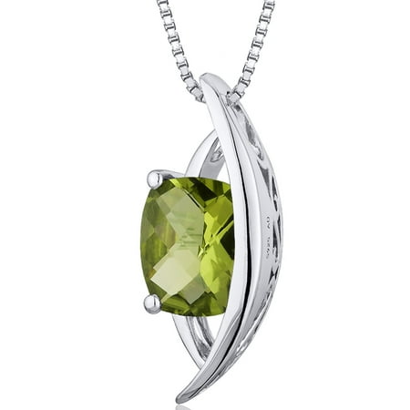 Peora 1.50 Carat T.G.W. Radiant Checkerboard Cut Peridot Rhodium over Sterling Silver Pendant, 18
