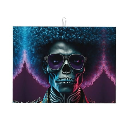 Dish Drying Mats for Kitchen Counter - Punk Style Blue Haired Skull 18x24in Dish Drying Pad Coffee Mat with Hanging Loop Super Absorbent Kitchen Counter Mat Coffee Bar Accessories
Dish Drying Mats for Kitchen Counter - Punk Style Blue Haired Skull 18x24in Dish Drying Pad Coffee Mat with Hanging Loop Super Absorbent Kitchen Counter Mat Coffee Bar Accessories