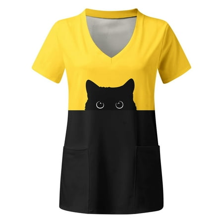 Women Scrub Tops Plus Size Top V-Neck Short Sleeve Holiday Classic Working Uniform Nurses Clothing Pockets Printed T Shirt Party Clothes
Women Scrub Tops Plus Size Top V-Neck Short Sleeve Holiday Classic Working Uniform Nurses Clothing Pockets Printed T Shirt Party Clothes