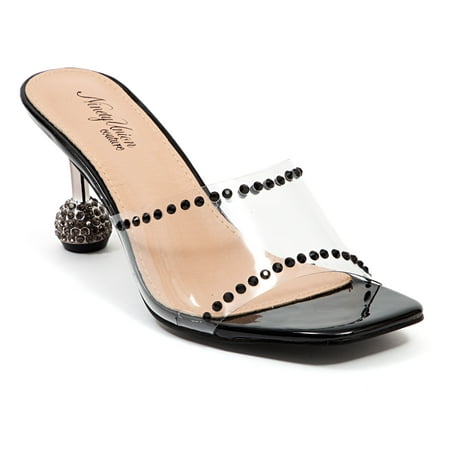 Ninety Union Fancy Lucite Studded Slide Sandal With A High Heel Black 6