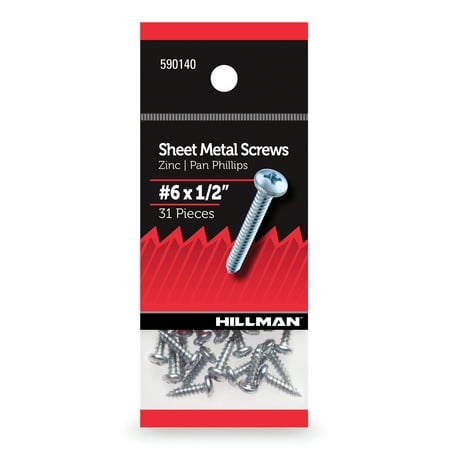 Hillman Sheet Metal Screws #6 x 1/2 Pan Phillips Zinc Plated Steel Pack of 31