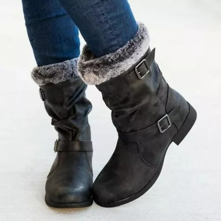Women s Winter Medium Martin Boots Fashion Thick Soled Plush Snow Boots