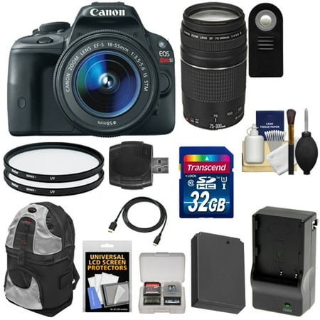Canon EOS Rebel SL1 Digital SLR Camera & EF-S 18-55mm IS STM Lens with EF 75-300mm III Lens + 32GB Card + Battery + Backpack + Filters + Accessory Kit Canon EOS Rebel SL1 Digital SLR Camera & EF-S 18-55mm IS STM Lens with EF 75-300mm III Lens + 32GB Card + Battery + Backpack + Filters + Accessory Kit