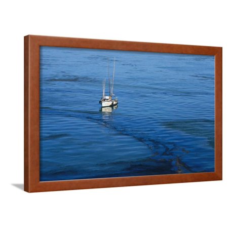 Fishing Boat Anchored in Oil Slick Framed Print Wall Art