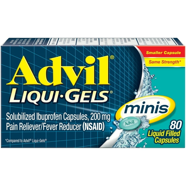 Advil Liqui-Gels Minis Pain Reliever and Fever Reducer, Ibuprofen 200mg, 80 Count, Fast Pain Relief