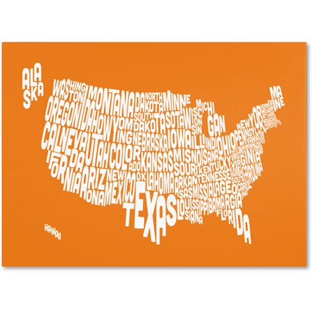 Trademark Art 'ORANGE-USA States Text Map' Canvas Art by Michael Tompsett