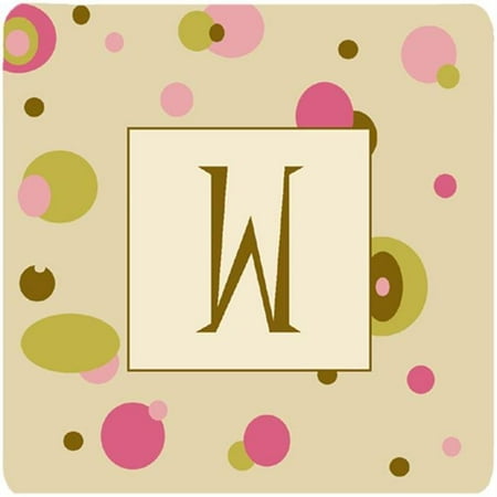 Monogram - Tan Dots Foam Coasters Initial Letter W Set Of 4