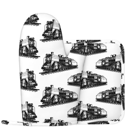 Vintage Train Pattern Oven Mitts and Pot Holders Sets with 1 Non-Slip Left Silicone Oven Mitts and 1 Heatproof Insulated Hot Pads for Kitchen Use in Cooking Baking Grilling
Vintage Train Pattern Oven Mitts and Pot Holders Sets with 1 Non-Slip Left Silicone Oven Mitts and 1 Heatproof Insulated Hot Pads for Kitchen Use in Cooking Baking Grilling