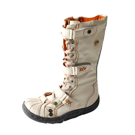 TMA EYES Strape-Accent Washed PU Leather Flat Women s Boot with Plus Size